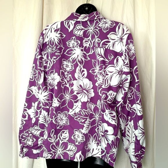 Alfred Dunner Heavy Shirt/Light Jacket Purple Hawaiian Floral Print Women Sz 14 - Picture 2 of 6